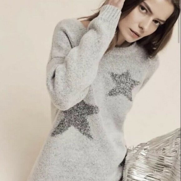 Anthropologie Sweaters - Anthro Lili's Closet Metallic Star Gray Sweater